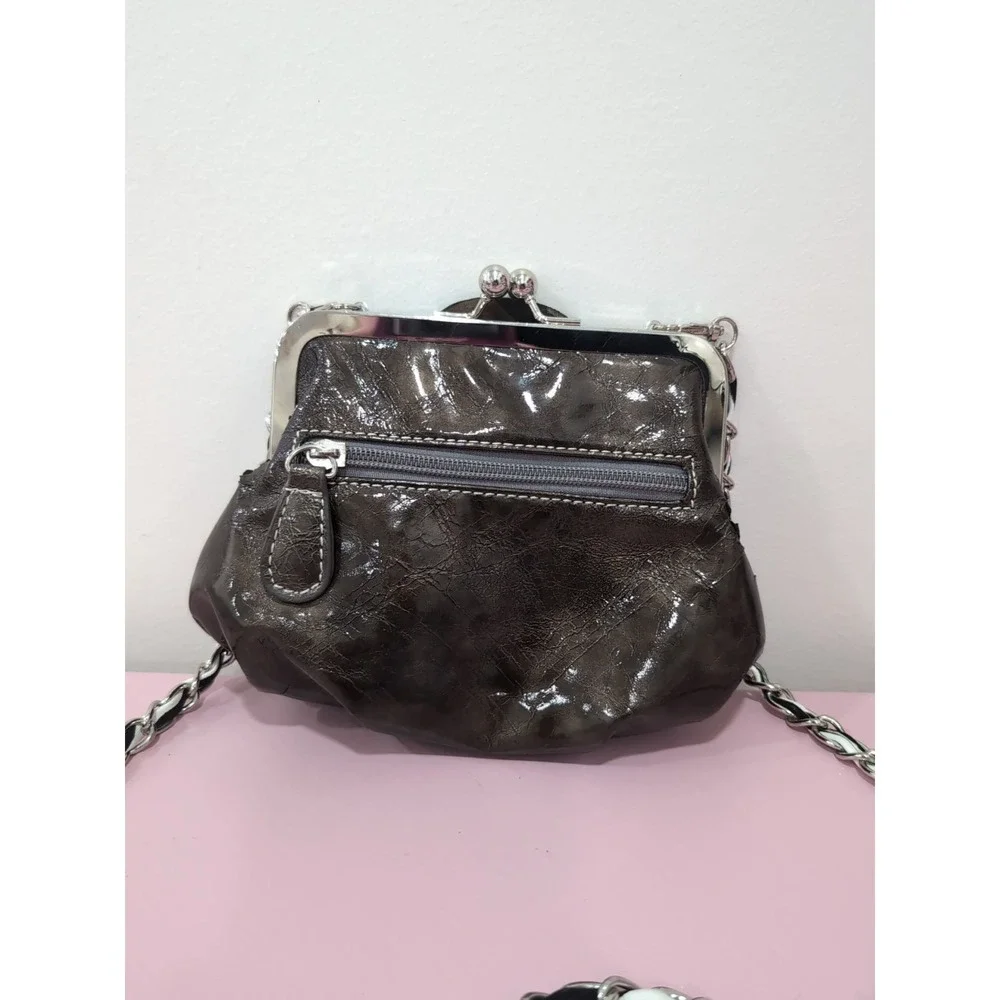 Y2K Small Zebra Pattern Bag with Silver Chain Clasp‎ & Rhinestone Floral Accent